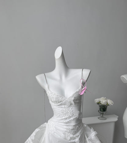 Pretty A line Spaghetti Straps White Lace Formal Homecoming Dresses Short 16th Birthday Outfits Graduation Dress Mini Cocktail Dresses DH2464