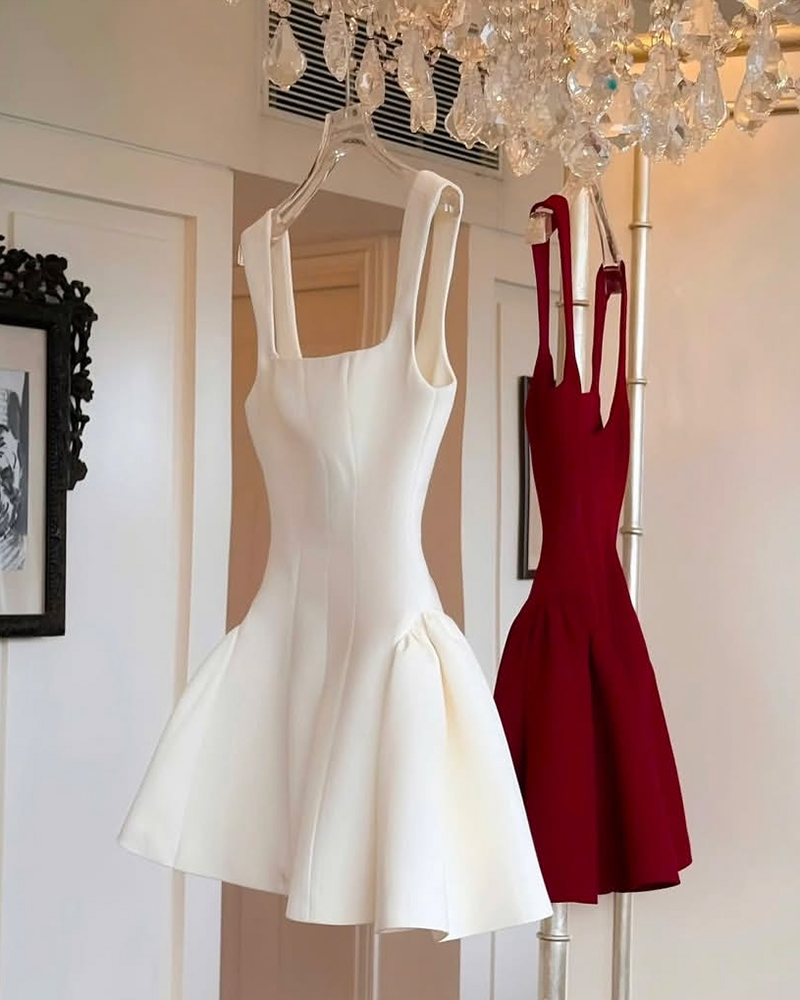 Simple A line Square Neck Red Short Homecoming Dress Summer Hoco Dresses Mini Cocktail Dress DH2471