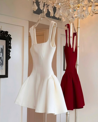 Simple A line Square Neck Red Short Homecoming Dress Summer Hoco Dresses Mini Cocktail Dress DH2471