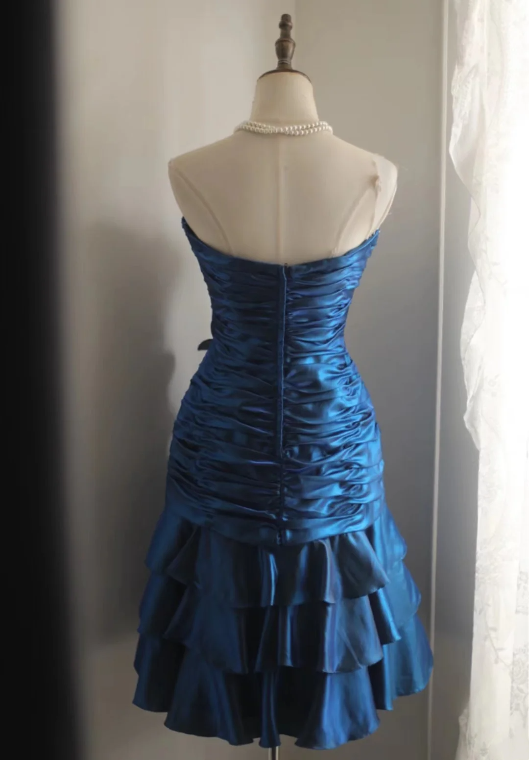 Vintage Sheath Sweetheart Satin Navy Blue Formal Homecoming Dresses 18th Birthday Outfits Graduation Dress Short Mini Hoco Dresses DH2557