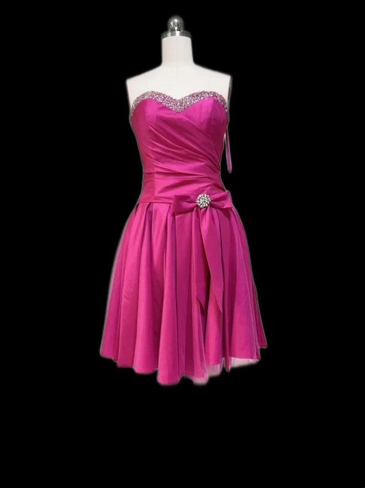 Cute A Line Sweetheart Hot Pink Satin Short Mini Formal 8th Grade Homecoming Dresses Middle School Cocktail Dress Hoco Outfits DH2561