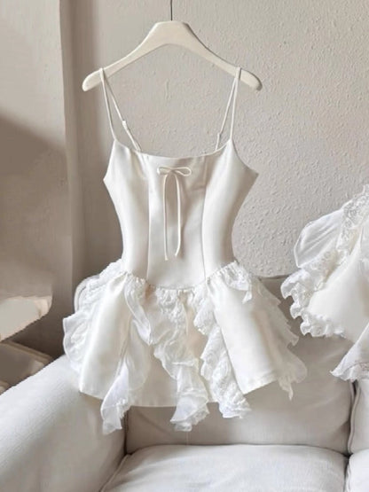 Cute A line Spaghetti Straps White Satin Formal Homecoming Dresses 8th Grad Dance Graduation Dress Short Hoco Dresses DH2622