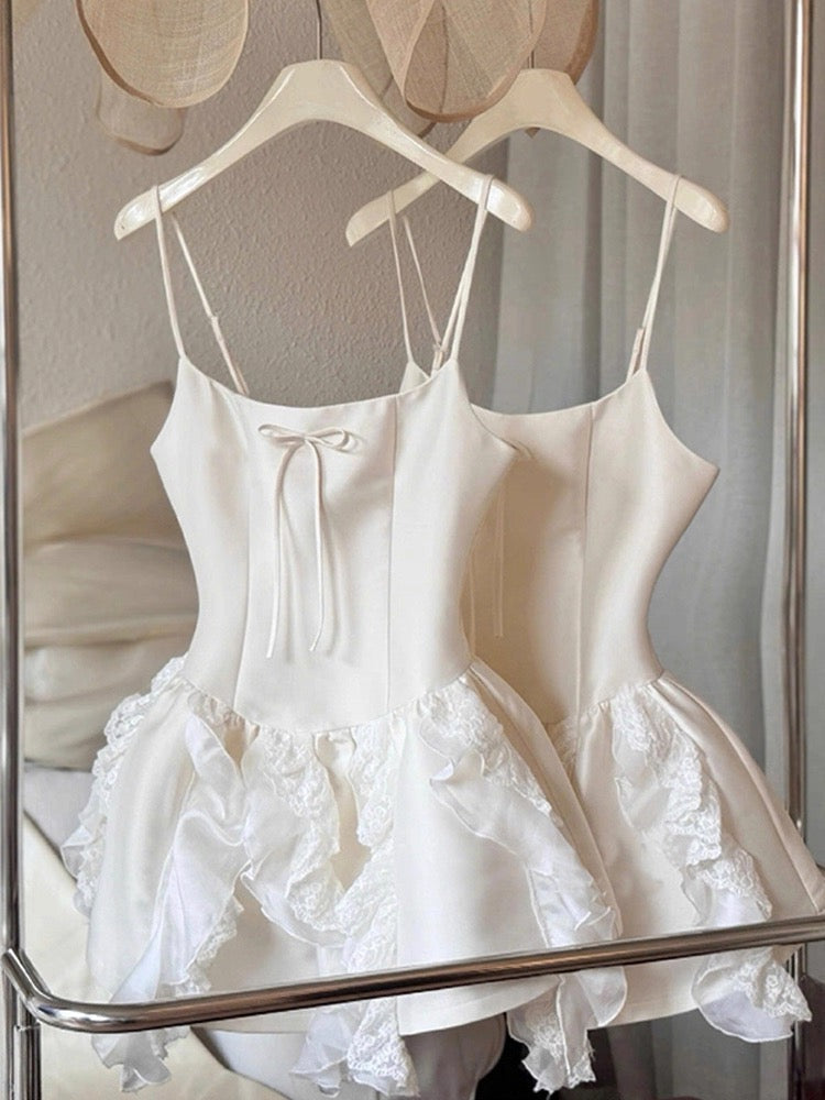 Cute A line Spaghetti Straps White Satin Formal Homecoming Dresses 8th Grad Dance Graduation Dress Short Hoco Dresses DH2622