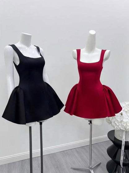 Cute Ball Gown Square Neck Satin Red Short Mini Formal 8th Grade Homecoming Dresses Middle School Cocktail Dress Hoco Outfits DH2629