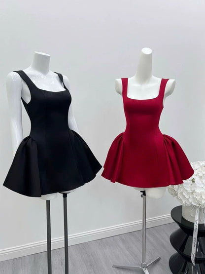 Cute Ball Gown Square Neck Satin Red Short Mini Formal 8th Grade Homecoming Dresses Middle School Cocktail Dress Hoco Outfits DH2629