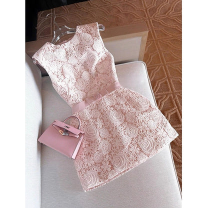 Elegant A line Scoop Lace Short White Mini Formal 8th Grade Homecoming Dresses Middle School Cocktail Dress Hoco Outfits DH2637