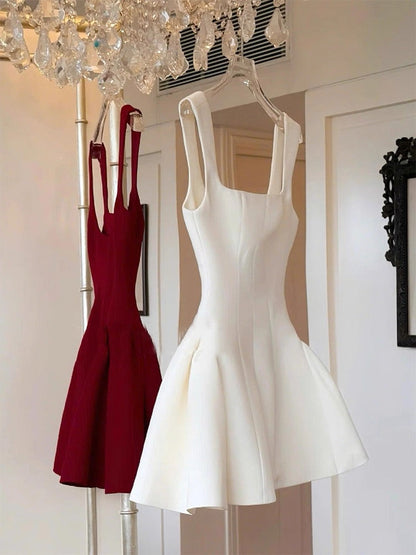 Unique A line Square Neck Red Short Homecoming Dress Summer Dance Inspo Hoco Dresses Mini Cocktail Dress DH2643