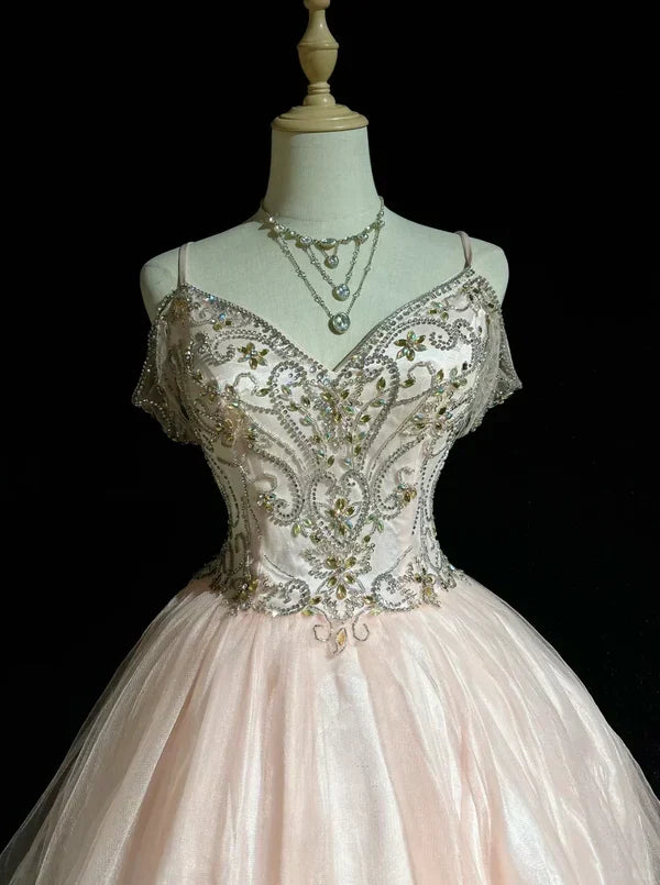 Vintage Pink Beaded Embroidery A-Line Homecoming Dress Spaghetti Strap Party Dress Short Chiffon Cocktail Dress HZ1024