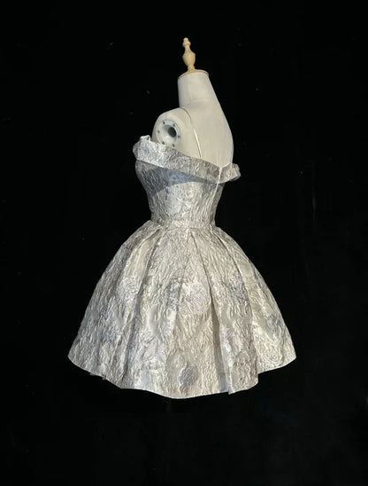 Vintage Silvery A-Line Homecoming Dress Spaghetti Strap Party Dress Short Cocktail Dress HZ1024