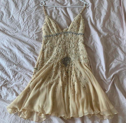 Vintage A line Spaghetti Straps Champagne Chiffon Formal Homecoming Dresses 8th Grad Dance Graduation Dress Short Hoco Dresses DH2690