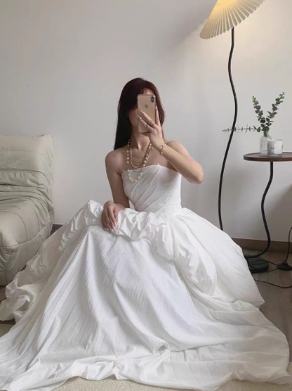 Classic White Strapless Ball Gown Elegant Quinceanera Dress Formal Evening Dress DH2709