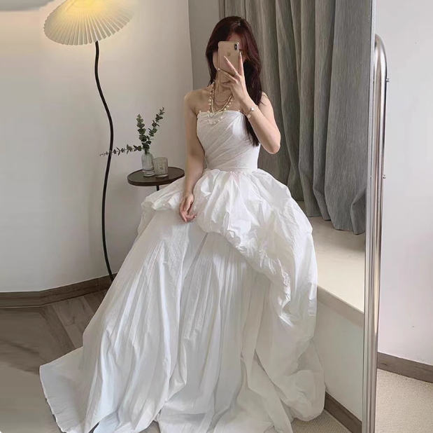 Classic White Strapless Ball Gown Elegant Quinceanera Dress Formal Evening Dress DH2709