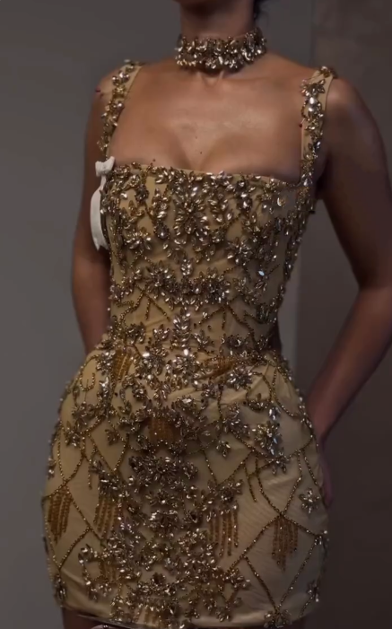 Pretty Sheath Square Neck Sleeveless Gold Short Formal 8th Grade Homecoming Dresses Summer Middle School Hoco Dress Homecoming Outfits DH444