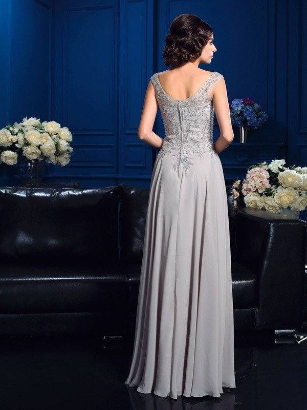 A-Line/Princess V-neck Beading Sleeveless Long Chiffon Mother of the Bride Dresses - RongMoon