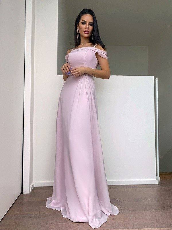 A-Line/Princess Chiffon Beading Straps Sleeveless Floor-Length Dresses - RongMoon