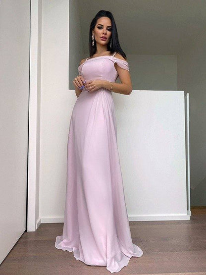 A-Line/Princess Chiffon Beading Straps Sleeveless Floor-Length Dresses - RongMoon