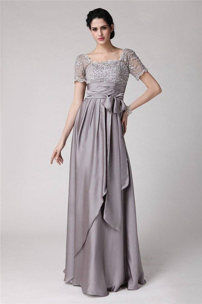 Sheath/Column Square Beading Applique Elastic Woven Satin Mother of the Bride Dresses - RongMoon