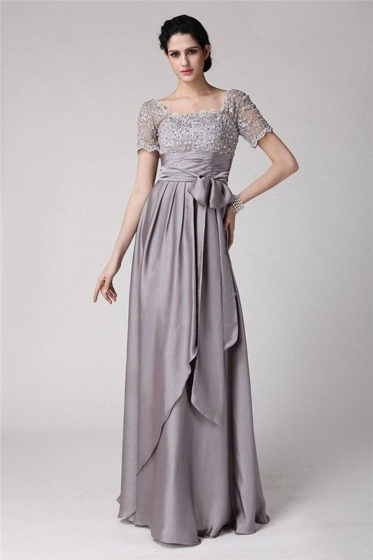 Sheath/Column Square Beading Applique Elastic Woven Satin Mother of the Bride Dresses - RongMoon