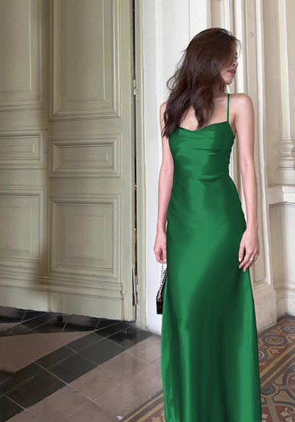 Sexy Halter Sheath Satin Evening Dresses Green Backless Birthday Dresses DP03032