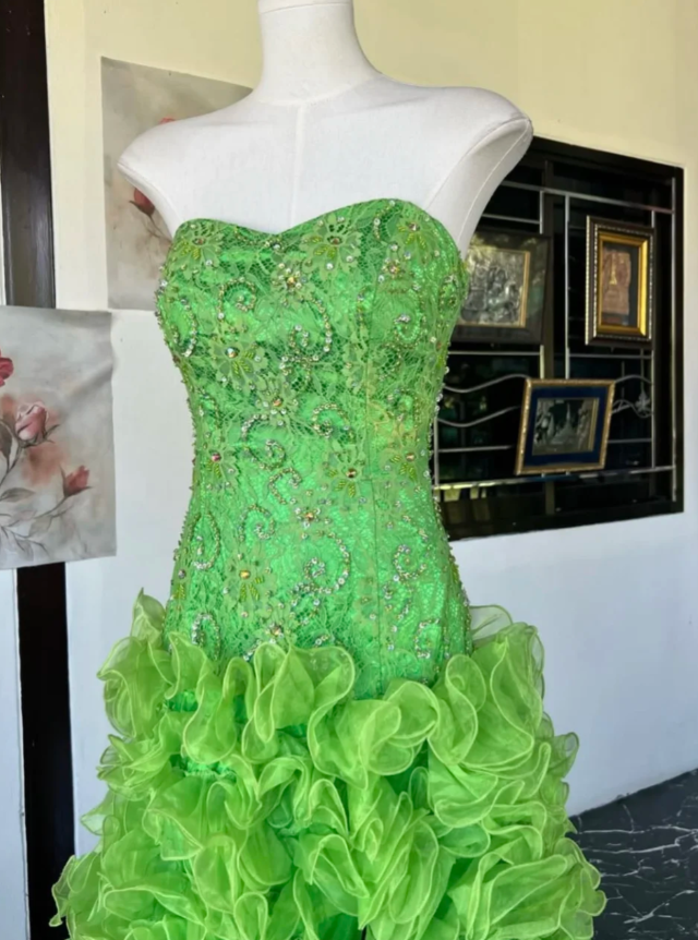 Chic Green Long Prom Dress Beaded Tulle Sweetheart Party Dress A-Line Sleeveless Evening Dress  DP04888