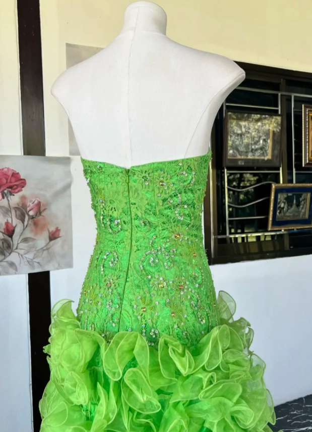 Chic Green Long Prom Dress Beaded Tulle Sweetheart Party Dress A-Line Sleeveless Evening Dress  DP04888