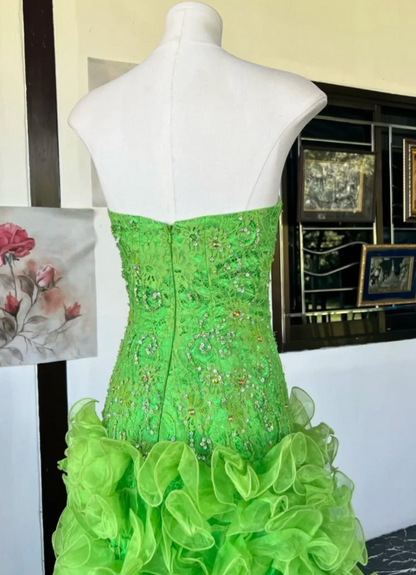 Chic Green Long Prom Dress Beaded Tulle Sweetheart Party Dress A-Line Sleeveless Evening Dress  DP04888
