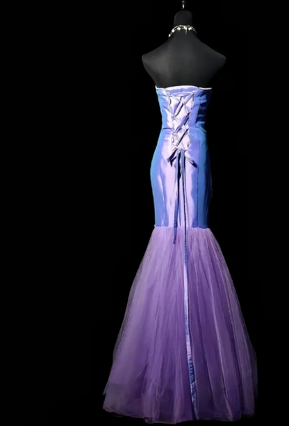 Elegant Purple Prom Dress Satin Strapless Evening Dress Sheath Birthday Dress DP05168