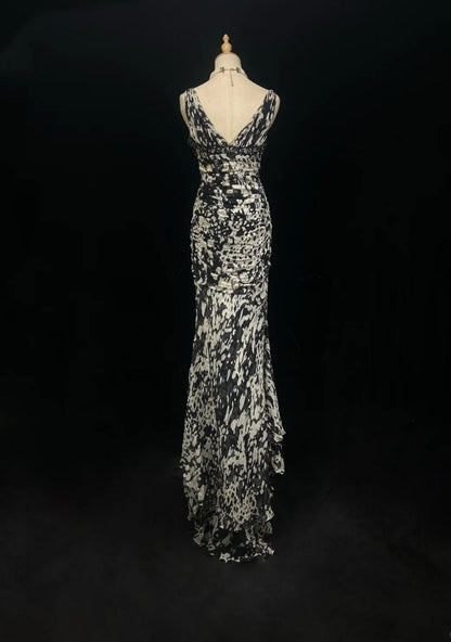 Elegant Leopard print Prom Dress V-neck Chiffon Sheath  Long Evening Dress DP05281