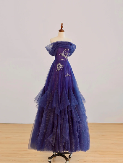 Elegant Glamour Ball Gown Off The Shoulder Grape Tulle Prom Dress Party Dress Evening Dresses DP1503