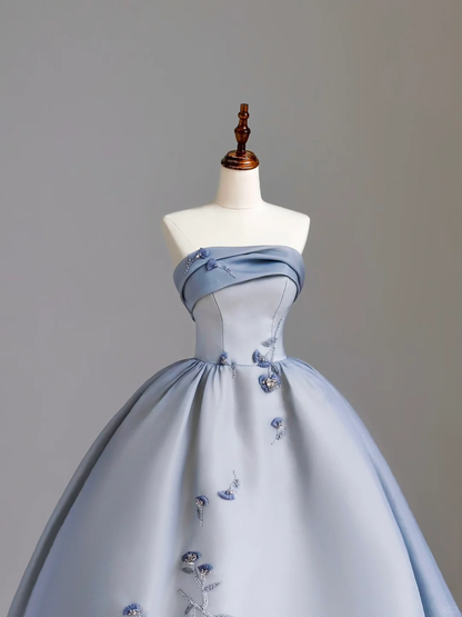 Elegant Glamour Ball Gown Strapless Blue Evening Gown Birthday Outfits Evening Dresses For Women DP1548