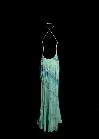 Vintage Mermaid Spaghetti Straps Backless Beads Long Evening Party Gowns Evening Formal Dresses Prom Dress DP2033