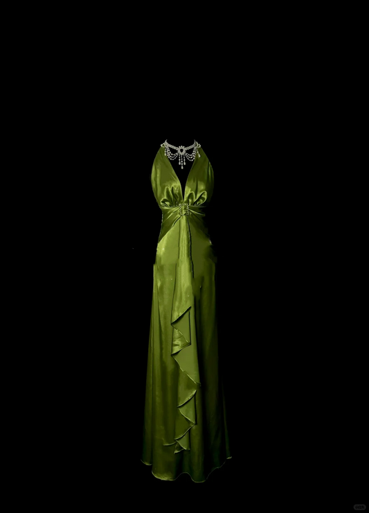 Retro Sheath Halter Green 20th Birthday Dress Long Prom Dress Birthday Outfits For Women DP2072
