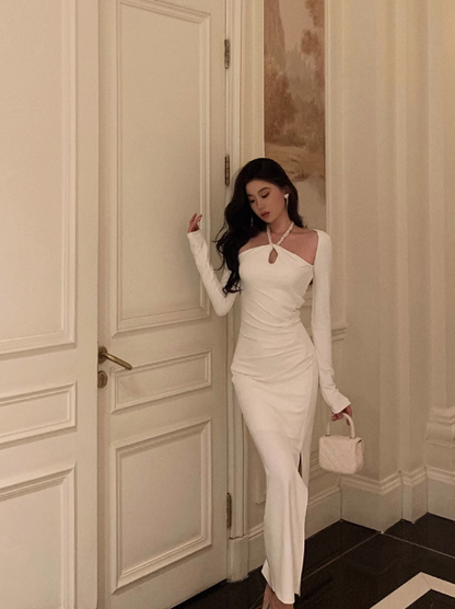 Sexy Mermaid White Long Sleeves 21st Birthday Dress Party Gown Birthday Outfits Birthday Dress Ideas For Women DP2312