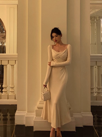 Sexy Mermaid Square Neck Long Sleeves 21st Birthday Dress Party Gown Birthday Outfits Birthday Dress Ideas For Women DP2314