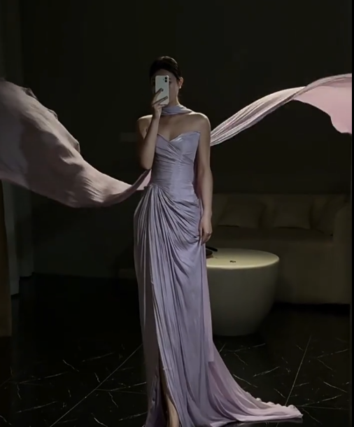 Elegant Sheath Sweetheart Neck Long Evening Gowns Purple Chiffon Special Formal Dresses Pleated Slits Prom Dresses DP2783