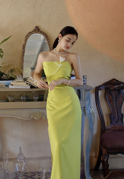 Stunning Sheath Strapless Evening Gown Satin Green Modest Formal Dress  Party Dress DP2794