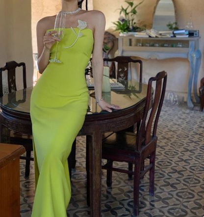 Stunning Sheath Strapless Evening Gown Satin Green Modest Formal Dress  Party Dress DP2794