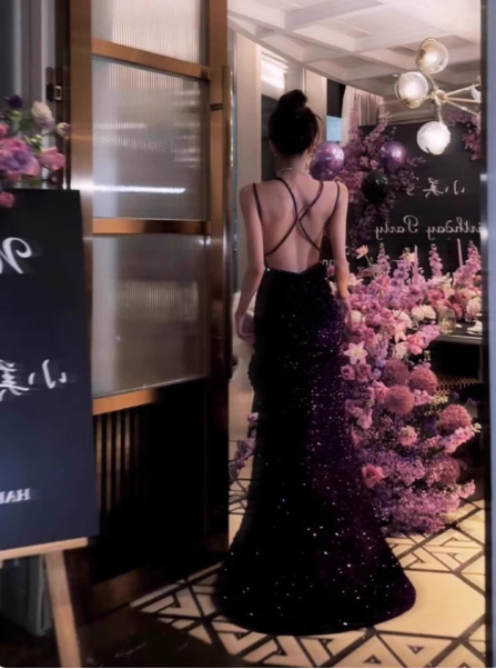 Stunning Mermaid Spaghetti Strap Evening Gown Dark Purple Open Back Formal Dress Sequins Long Prom Dress DP2795