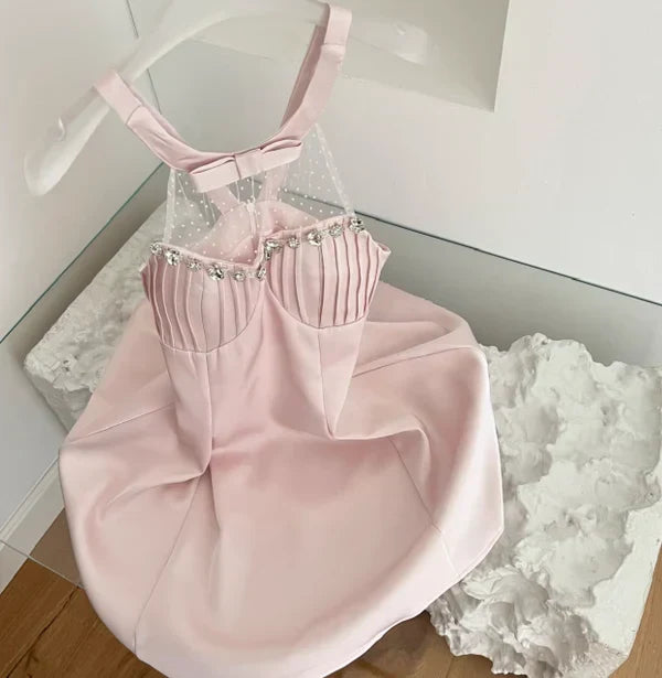 Vintage Pink Beaded Homecoming Dress A-Line Satin Party Dress Short Cocktail Dress HZ1024