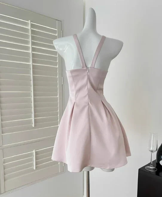 Vintage Pink Beaded Homecoming Dress A-Line Satin Party Dress Short Cocktail Dress HZ1024