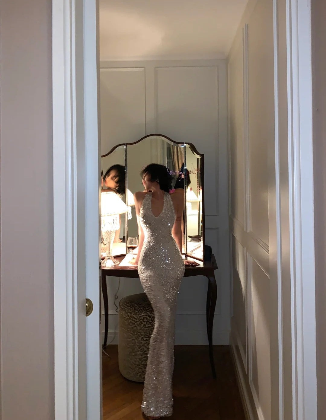 Silver Mermaid Long Formal Dresses,Sexy Backless Evening Dresses,  Guest Dresses With Sequins DP2991