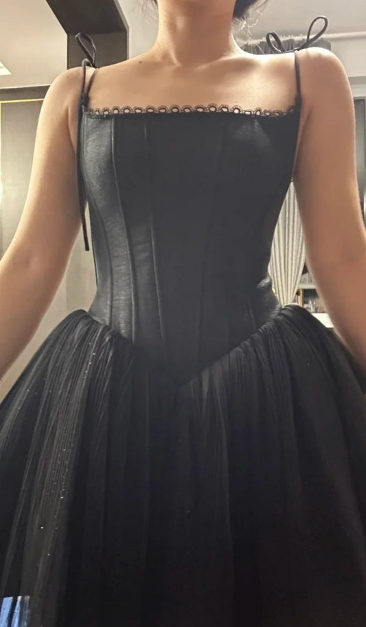 Sexy A-Line Black Short Prom Dresses Spaghetti Strap Tulle Birthday Dresses Sleeveless Homecoming Dresses DP3001