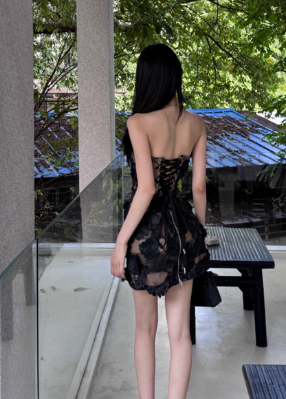 Sexy Strapless Bodycon Tulle Short Birthday Dresses Black Homecoming Dresses DP3112