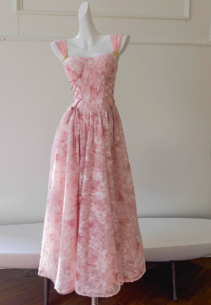 Chic Straps Sheath Tulle Applique Long Prom Dresses,Pink Formal Evening Gowns DP3152