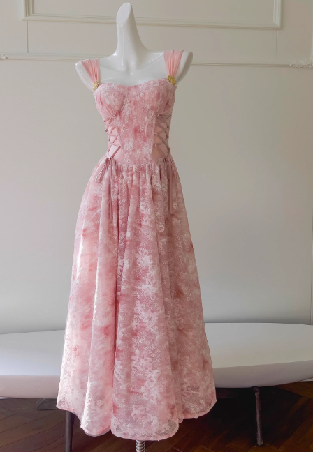 Chic Straps Sheath Tulle Applique Long Prom Dresses,Pink Formal Evening Gowns DP3152