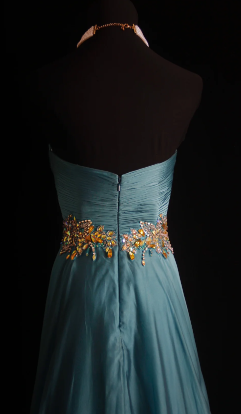 Vintage Sweetheart Neck Sheath Long Prom Dresses Chiffon Pleated Blue Evening Dress Sleeveless Formal Dresses DP3681