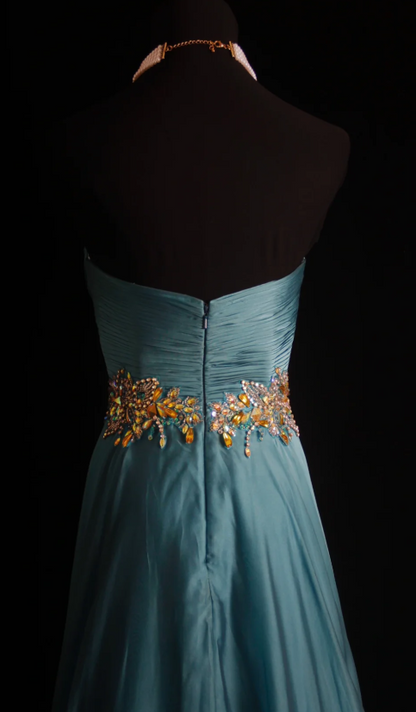 Vintage Sweetheart Neck Sheath Long Prom Dresses Chiffon Pleated Blue Evening Dress Sleeveless Formal Dresses DP3681