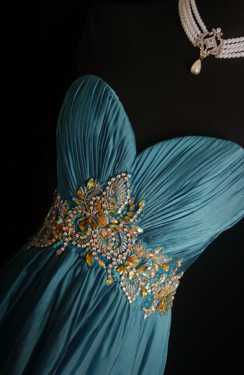 Vintage Sweetheart Neck Sheath Long Prom Dresses Chiffon Pleated Blue Evening Dress Sleeveless Formal Dresses DP3681