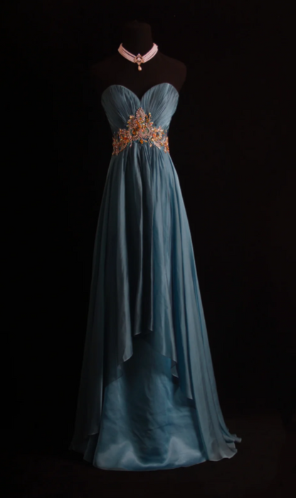 Vintage Sweetheart Neck Sheath Long Prom Dresses Chiffon Pleated Blue Evening Dress Sleeveless Formal Dresses DP3681