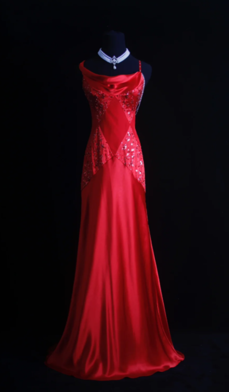 Vintage Spaghetti Strap Sheath Long Prom Dresses Satin Backless Red Evening Dress Beaded Sleeveless Formal Dresses DP3682
